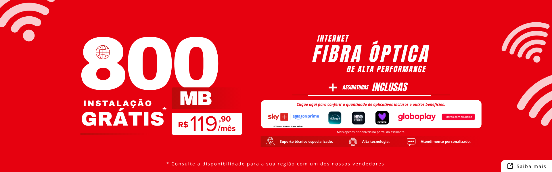 Promoção 800MB via Fibra Óptica