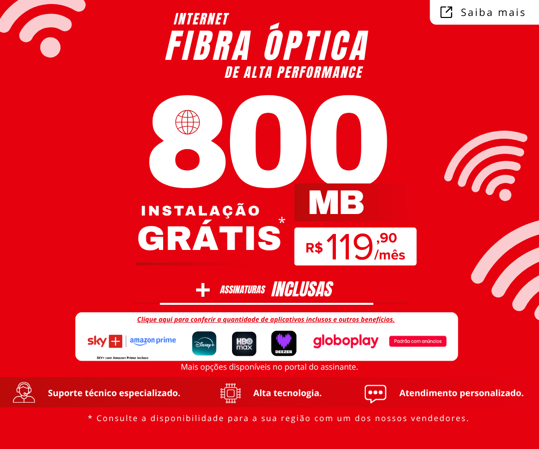 Promoção 800MB via Fibra Óptica